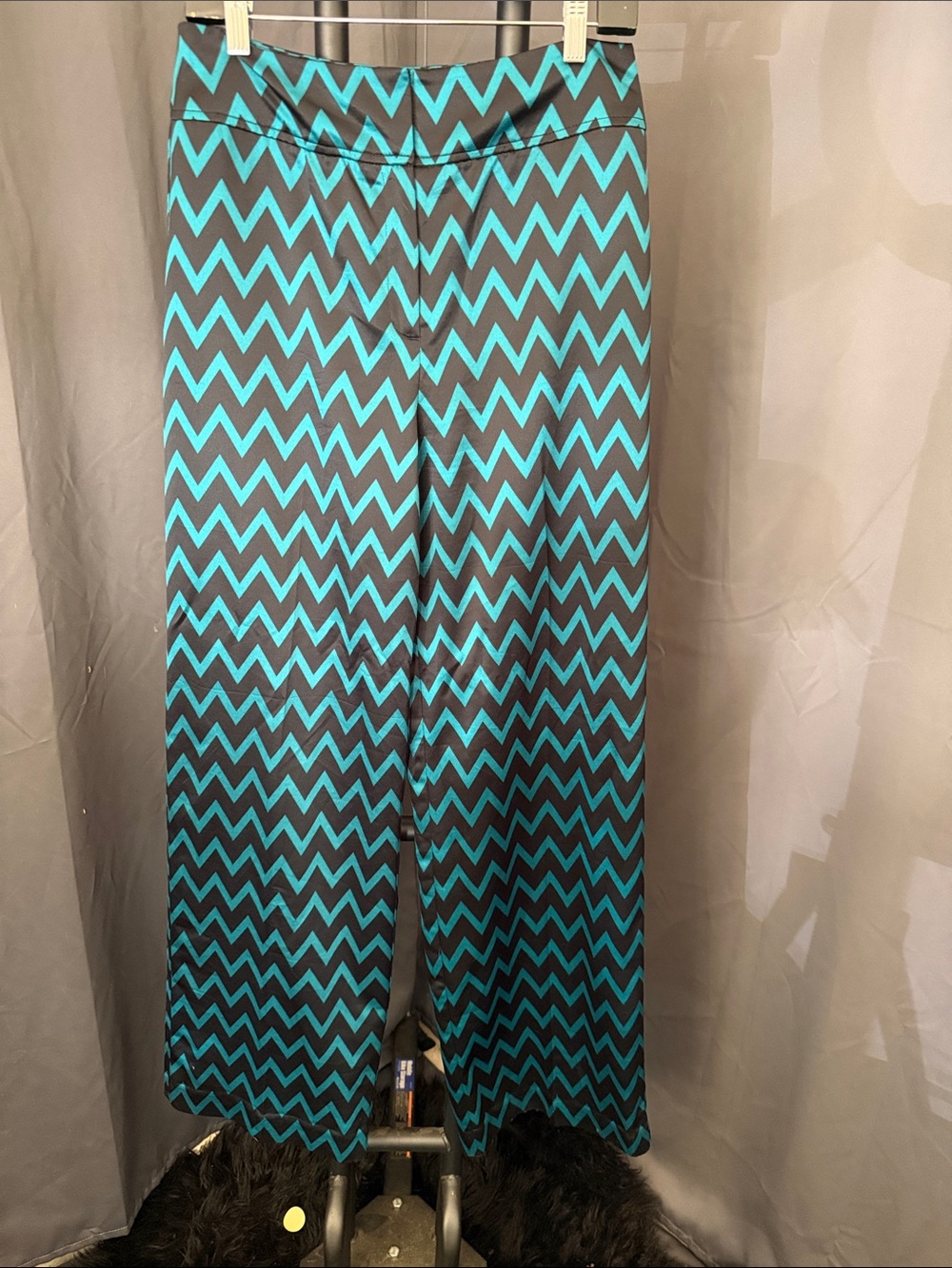 Worthington Teal and Black Chevron Wide-Leg Trousers